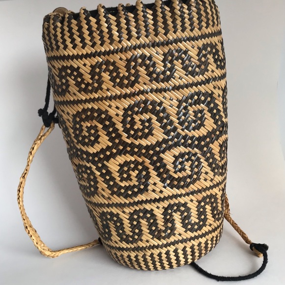 Tribal Pattern Rattan Boho Vegan Backpack Yoga Bag/Farmers Market - Picture 9 of 11